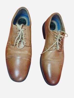 Nunn Bush Men's Tan Leather Oxfords Size 11.5M Comfortable Gel Insole With Lace
